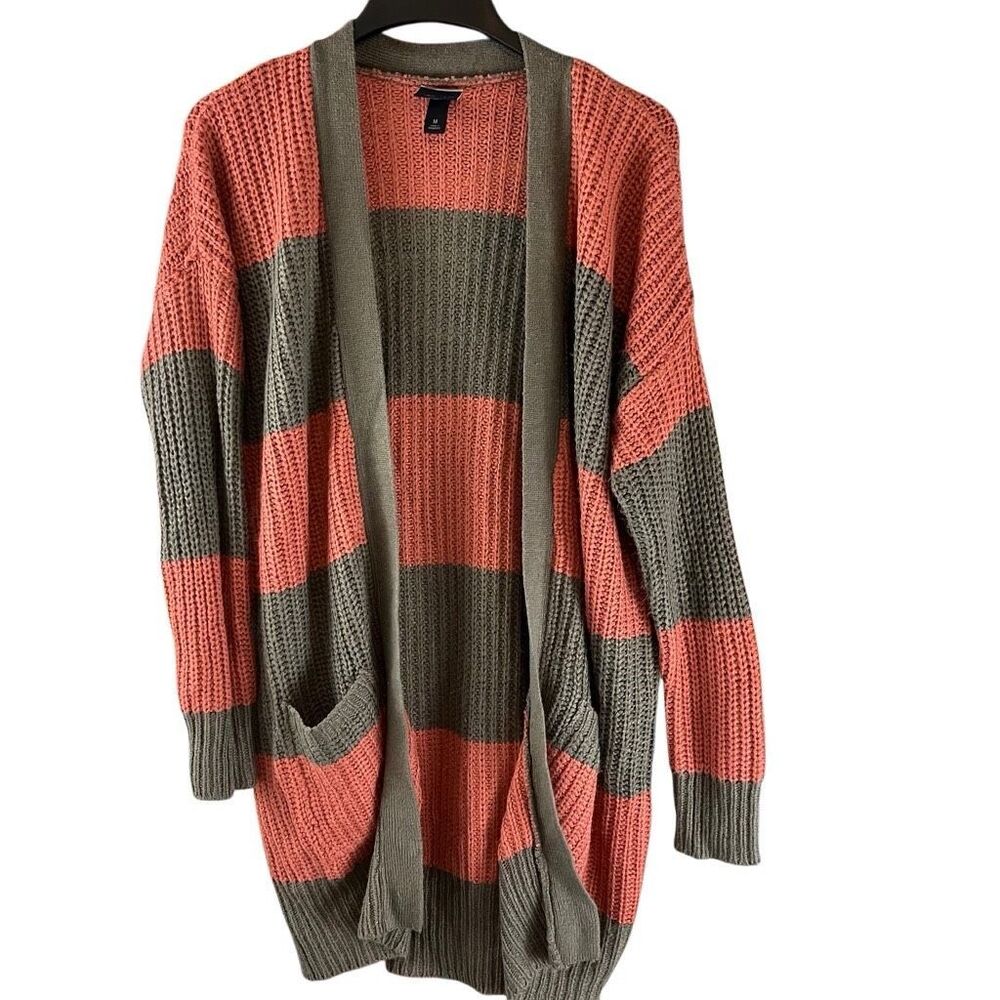 Daytrip Striped Knit Open Front Cardigan Style Sweater Pockets Size Medium